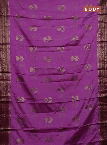 Banarasi warm silk saree lavender and wine shade with thread & zari woven buttas and zari woven border