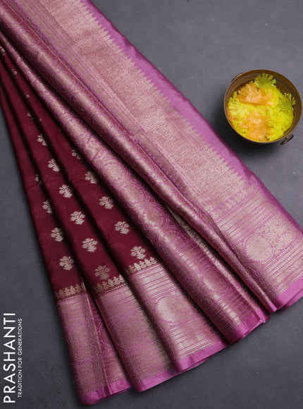 Banarasi warm silk saree deep maroon and mauve pink with allover thread & zari woven buttas and zari woven border