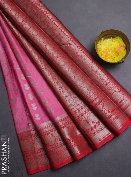 Banarasi warm silk saree light pink and red with allover thread & zari woven buttas and zari woven border