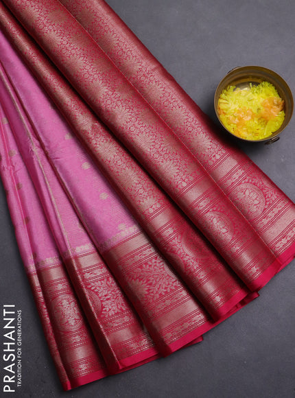 Banarasi warm silk saree light pink and pink with allover thread & zari weaves pattern and zari woven border
