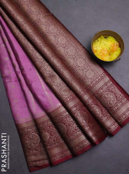 Banarasi warm silk saree pastel purple and deep wine shade with allover thread & zari weaves pattern and zari woven border