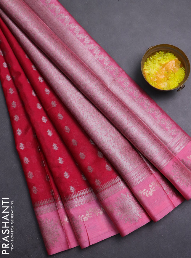 Banarasi warm silk saree pink and light pink with allover thread & zari woven buttas and zari woven border