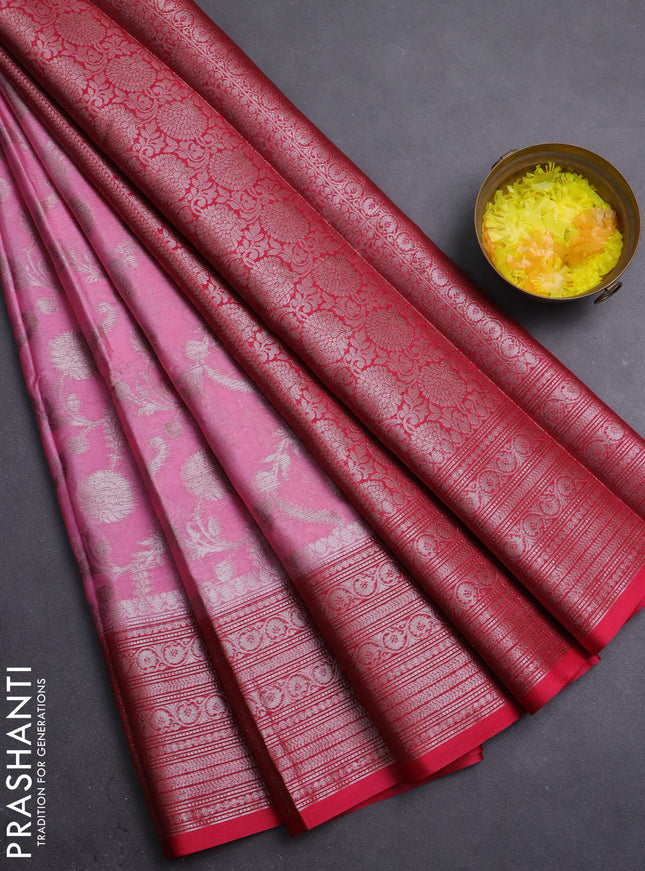 Banarasi warm silk saree light pink and dark pink with allover thread & zari weaves pattern and zari woven border