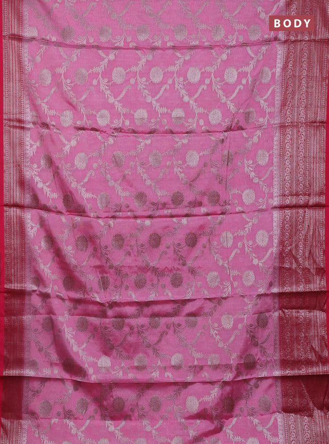 Banarasi warm silk saree light pink and dark pink with allover thread & zari weaves pattern and zari woven border