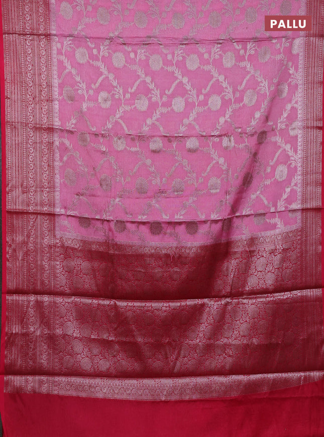 Banarasi warm silk saree light pink and dark pink with allover thread & zari weaves pattern and zari woven border