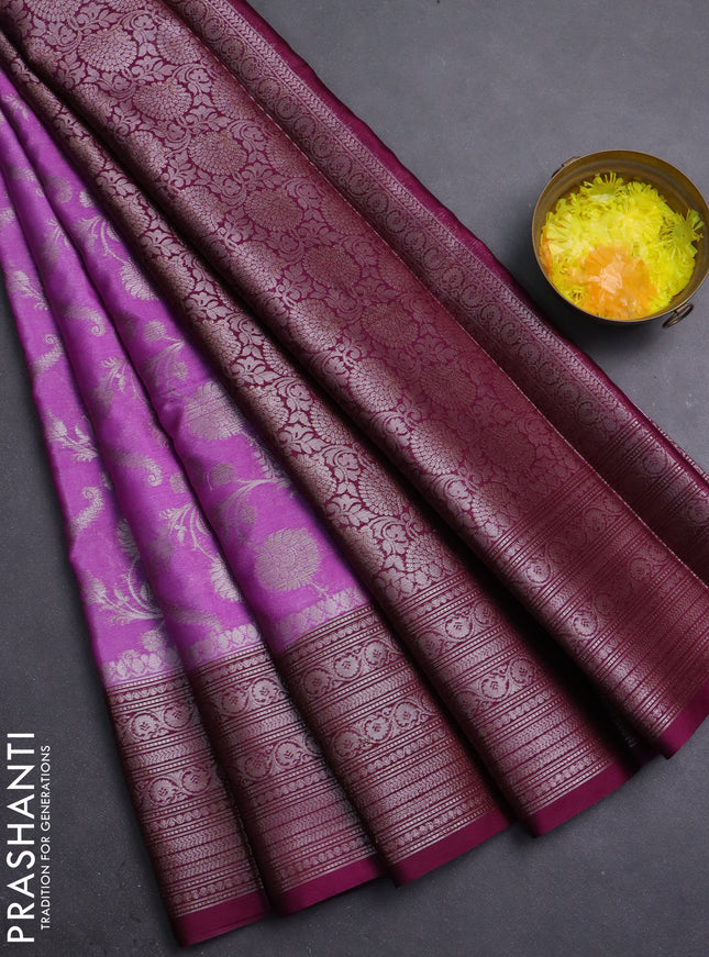 Banarasi warm silk saree pastel purple and wine shade with allover thread & zari weaves pattern and zari woven border