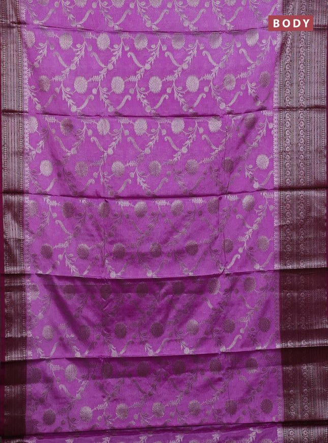 Banarasi warm silk saree pastel purple and wine shade with allover thread & zari weaves pattern and zari woven border