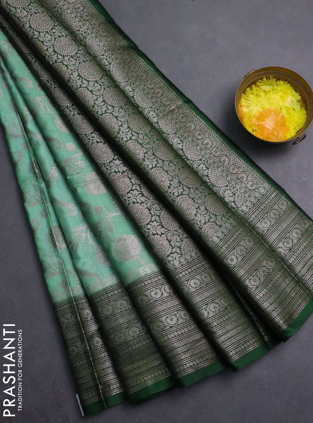 Banarasi warm silk saree pastel green and green with allover thread & zari weaves pattern and zari woven border
