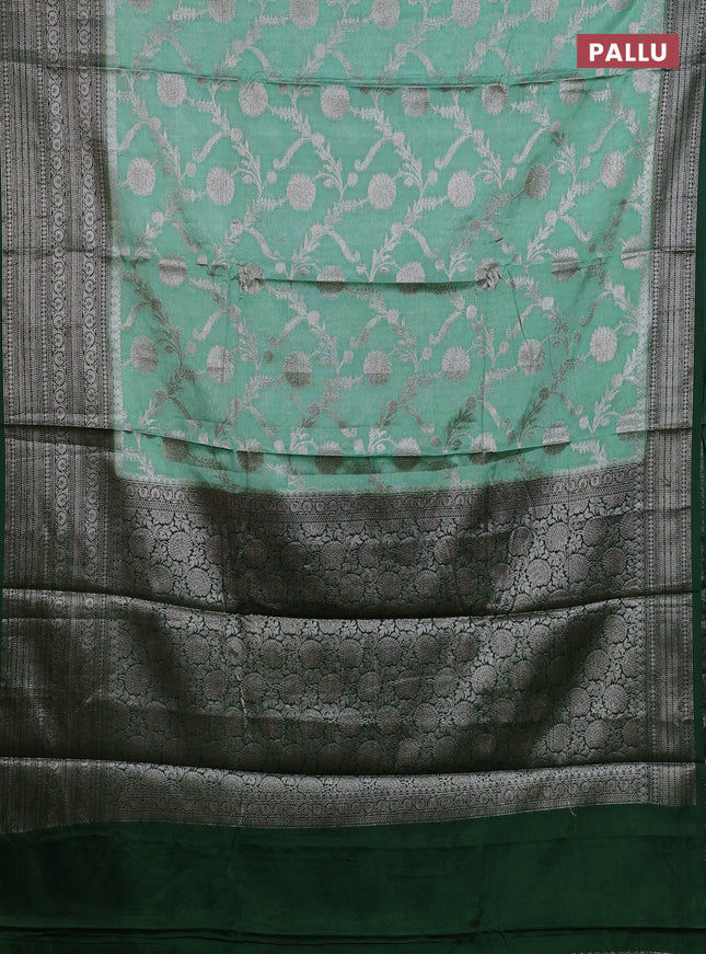 Banarasi warm silk saree pastel green and green with allover thread & zari weaves pattern and zari woven border