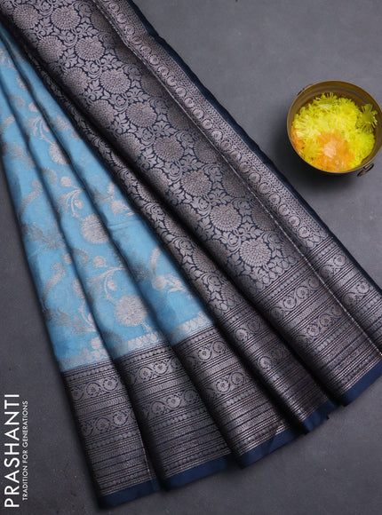 Banarasi warm silk saree pastel blue and peacock blue with allover thread & zari weaves pattern and zari woven border