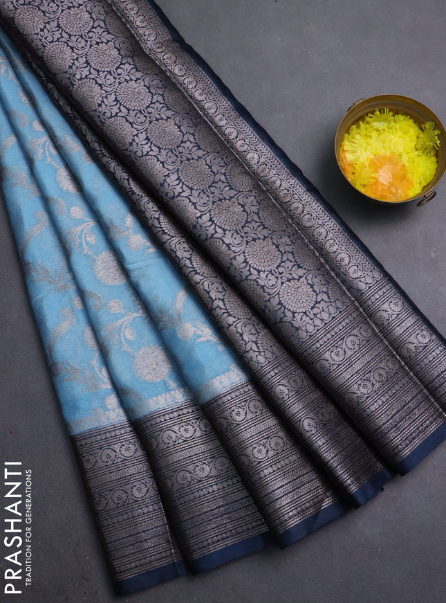 Banarasi warm silk saree pastel blue and peacock blue with allover thread & zari weaves pattern and zari woven border