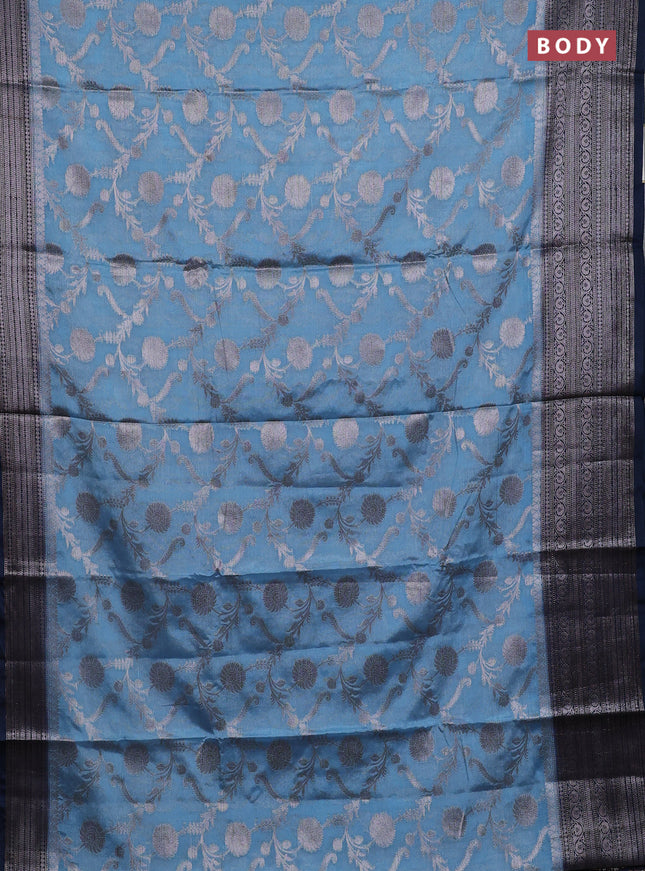 Banarasi warm silk saree pastel blue and peacock blue with allover thread & zari weaves pattern and zari woven border