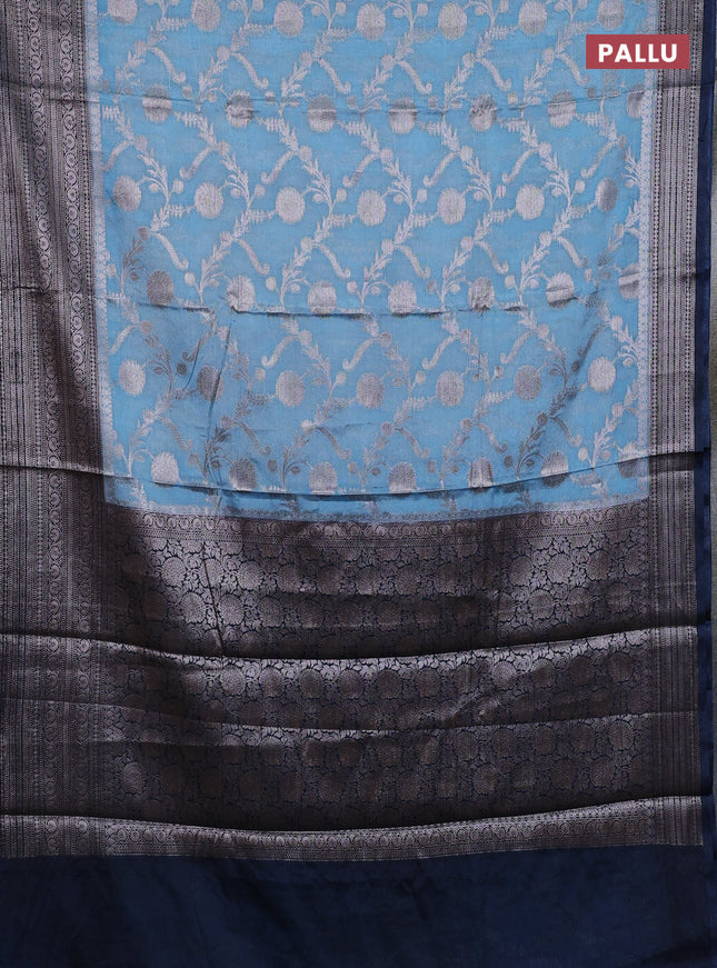 Banarasi warm silk saree pastel blue and peacock blue with allover thread & zari weaves pattern and zari woven border