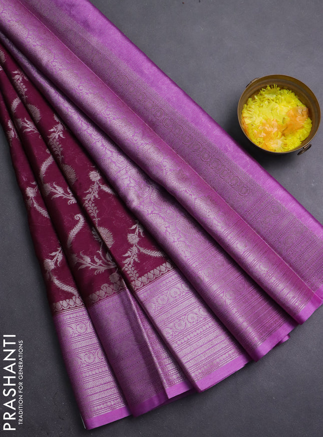 Banarasi warm silk saree deep purple and lavender with allover thread & zari weaves pattern and zari woven border