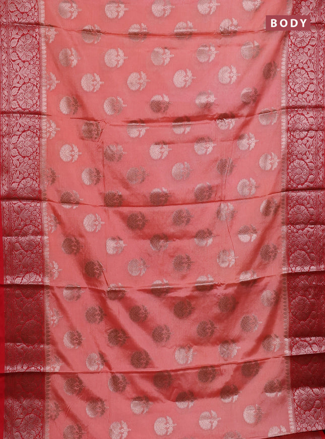 Banarasi warm silk saree peach orange and red with allover thread & zari woven buttas and zari woven border