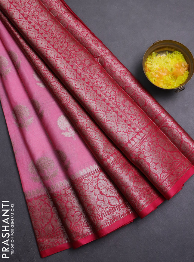 Banarasi warm silk saree light pink and pink with allover thread & zari woven buttas and zari woven border