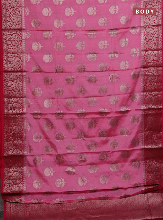 Banarasi warm silk saree light pink and pink with allover thread & zari woven buttas and zari woven border