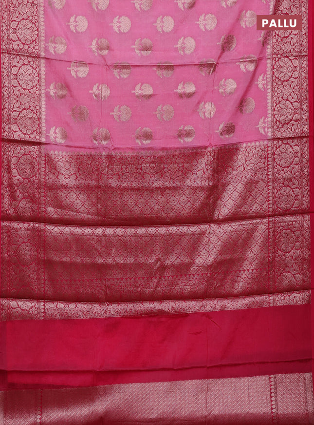 Banarasi warm silk saree light pink and pink with allover thread & zari woven buttas and zari woven border