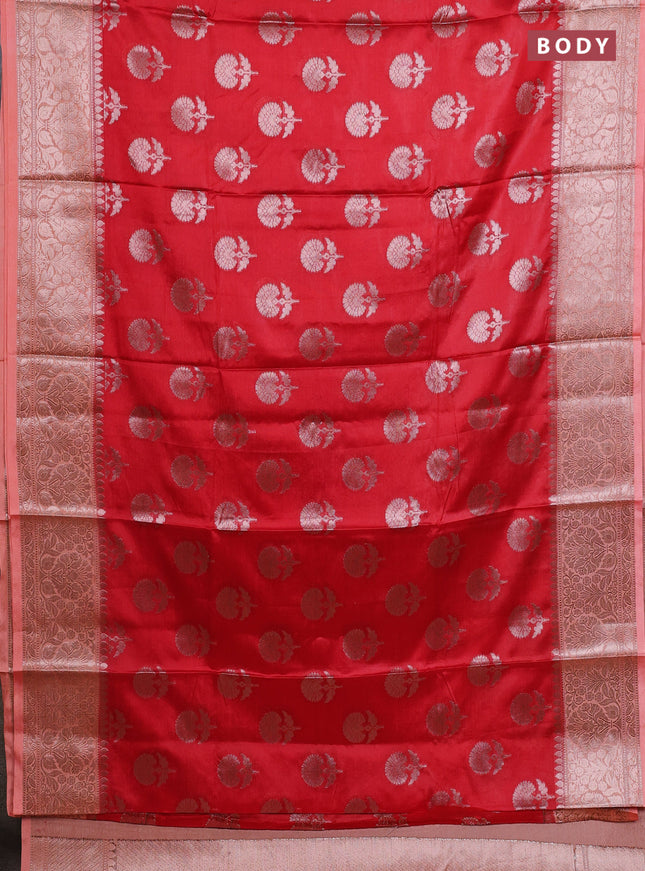 Banarasi warm silk saree red and peach orange with allover thread & zari woven buttas and zari woven border