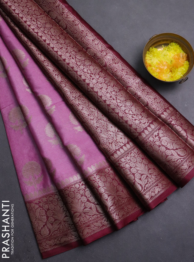 Banarasi warm silk saree mauve pink and wine shade with allover thread & zari woven buttas and zari woven border