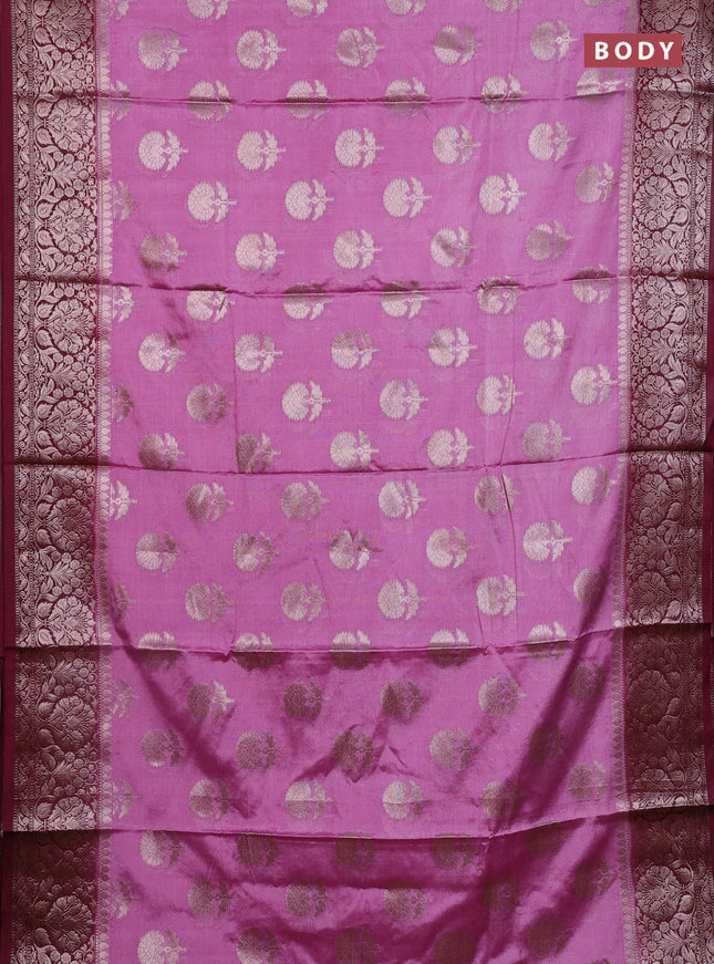 Banarasi warm silk saree mauve pink and wine shade with allover thread & zari woven buttas and zari woven border