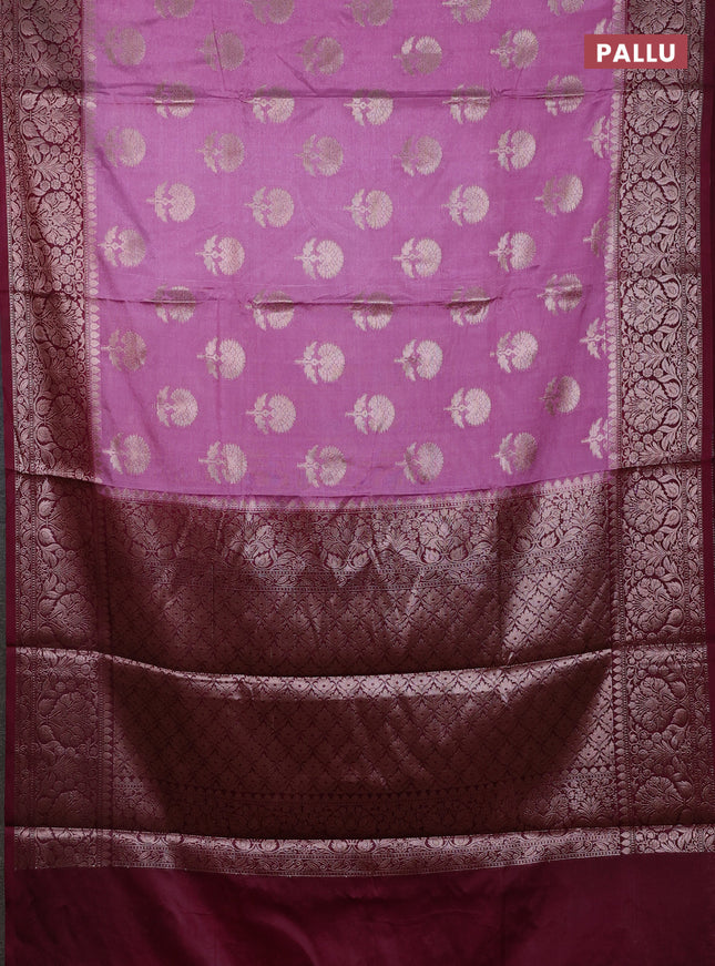Banarasi warm silk saree mauve pink and wine shade with allover thread & zari woven buttas and zari woven border
