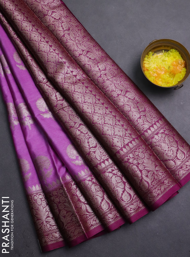 Banarasi warm silk saree lavender and purple with allover thread & zari woven buttas and zari woven border