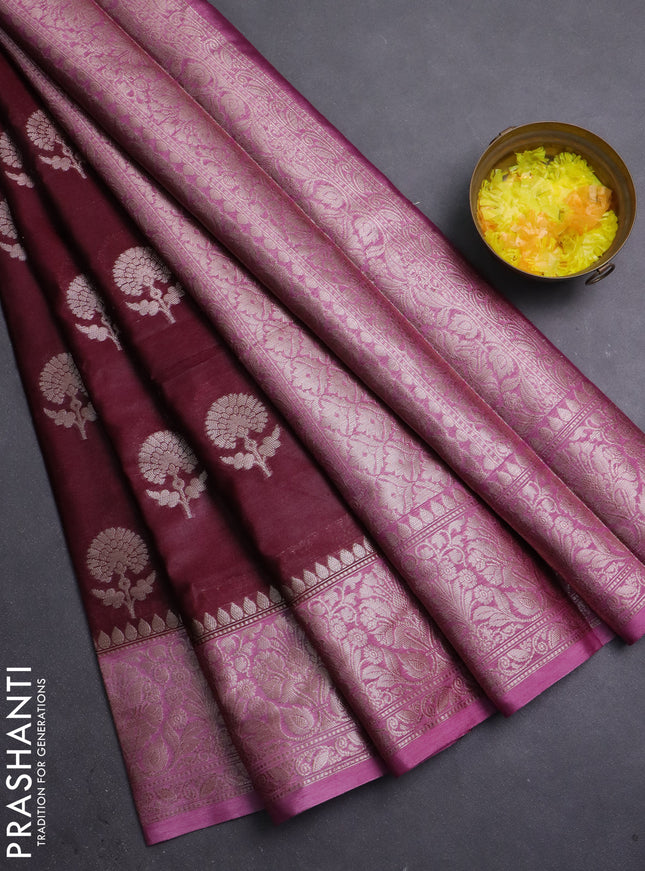 Banarasi warm silk saree deep maroon and mauve pink with allover thread & zari woven buttas and zari woven border