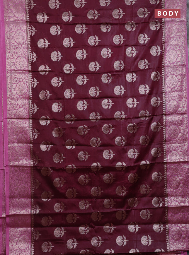 Banarasi warm silk saree deep maroon and mauve pink with allover thread & zari woven buttas and zari woven border