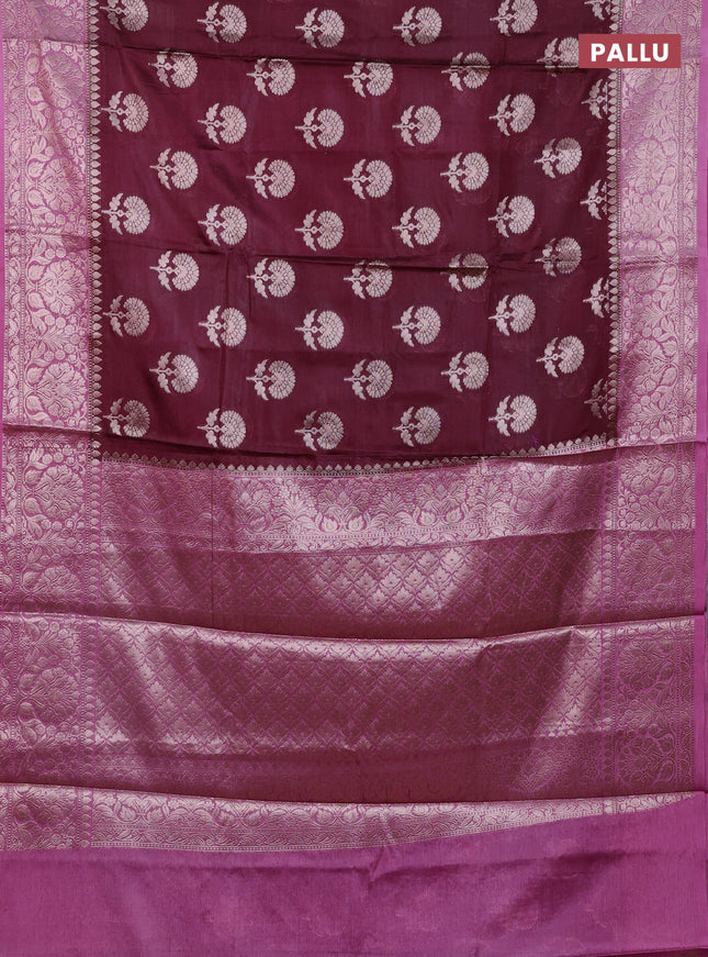 Banarasi warm silk saree deep maroon and mauve pink with allover thread & zari woven buttas and zari woven border