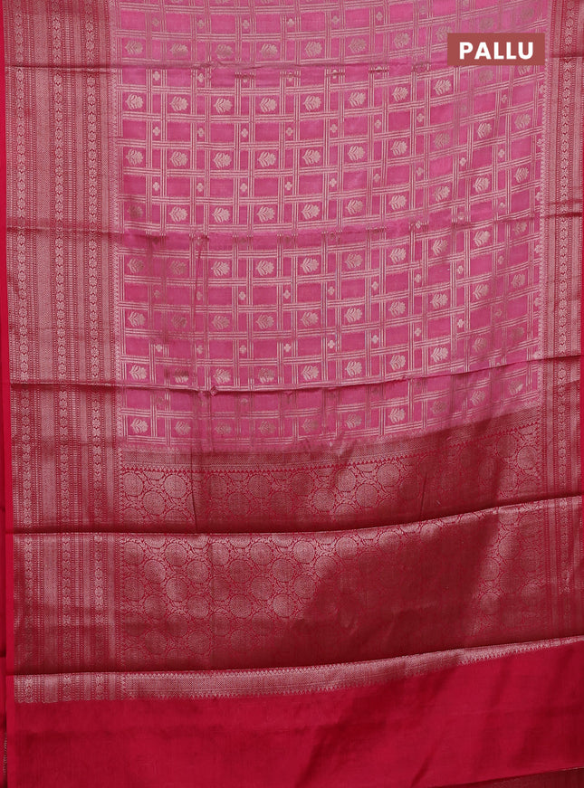 Banarasi warm silk saree light pink and pink with allover thread & zari checked pattern and long zari woven border
