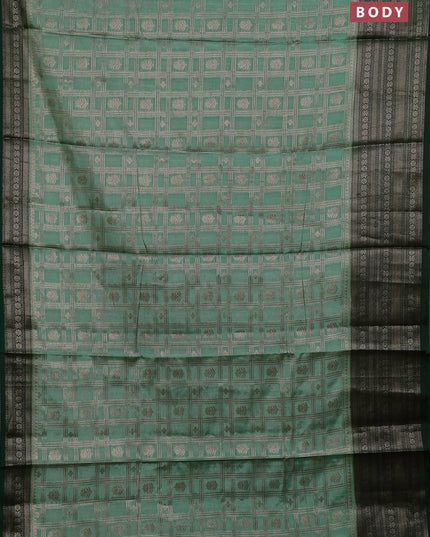 Banarasi warm silk saree pastel green and green with allover thread & zari checked pattern and long zari woven border