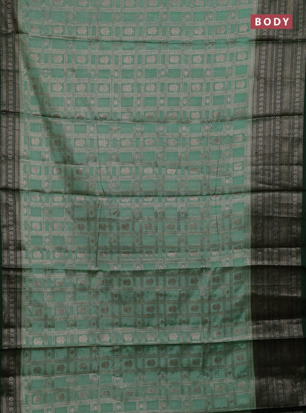 Banarasi warm silk saree pastel green and green with allover thread & zari checked pattern and long zari woven border