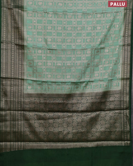 Banarasi warm silk saree pastel green and green with allover thread & zari checked pattern and long zari woven border