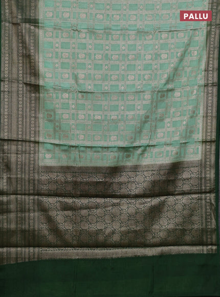 Banarasi warm silk saree pastel green and green with allover thread & zari checked pattern and long zari woven border