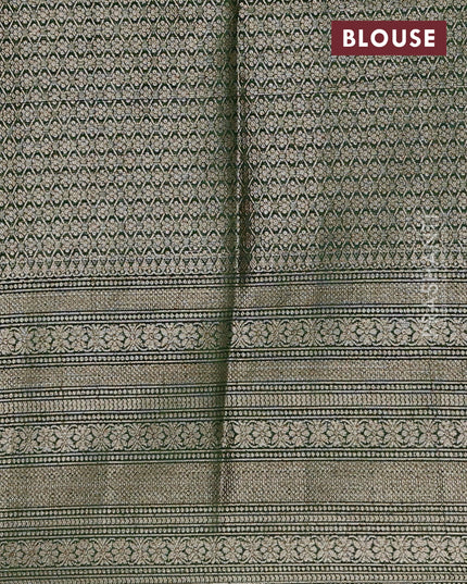 Banarasi warm silk saree pastel green and green with allover thread & zari checked pattern and long zari woven border