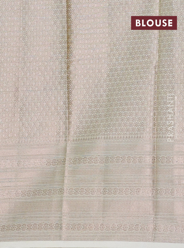 Banarasi warm silk saree lime green and cream with allover thread & zari checked pattern and long zari woven border