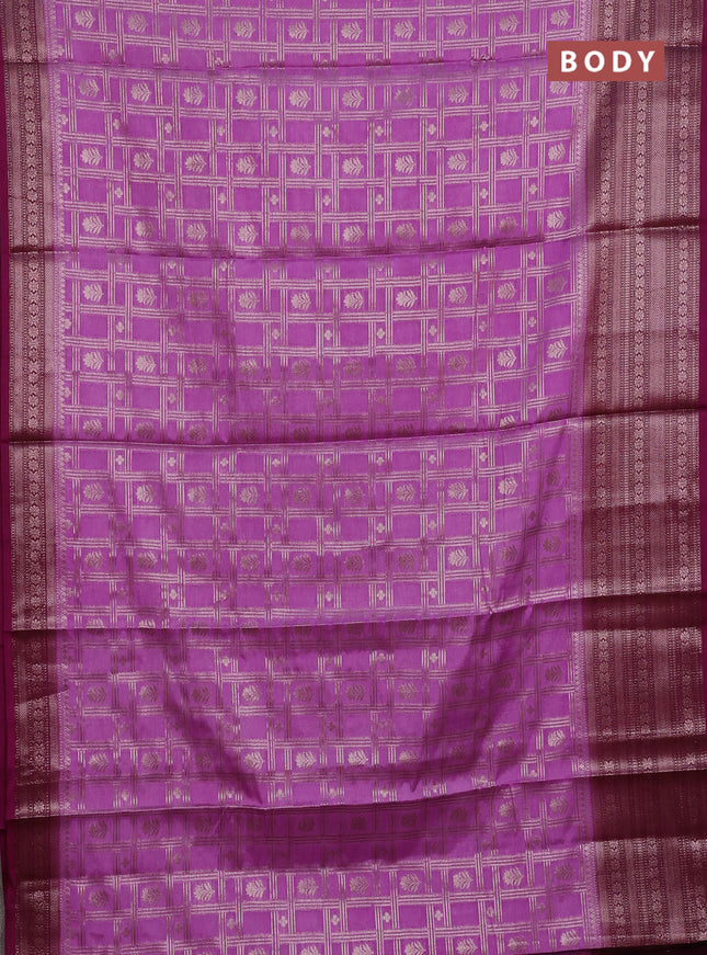 Banarasi warm silk saree lavender and purple with allover thread & zari checked pattern and long zari woven border
