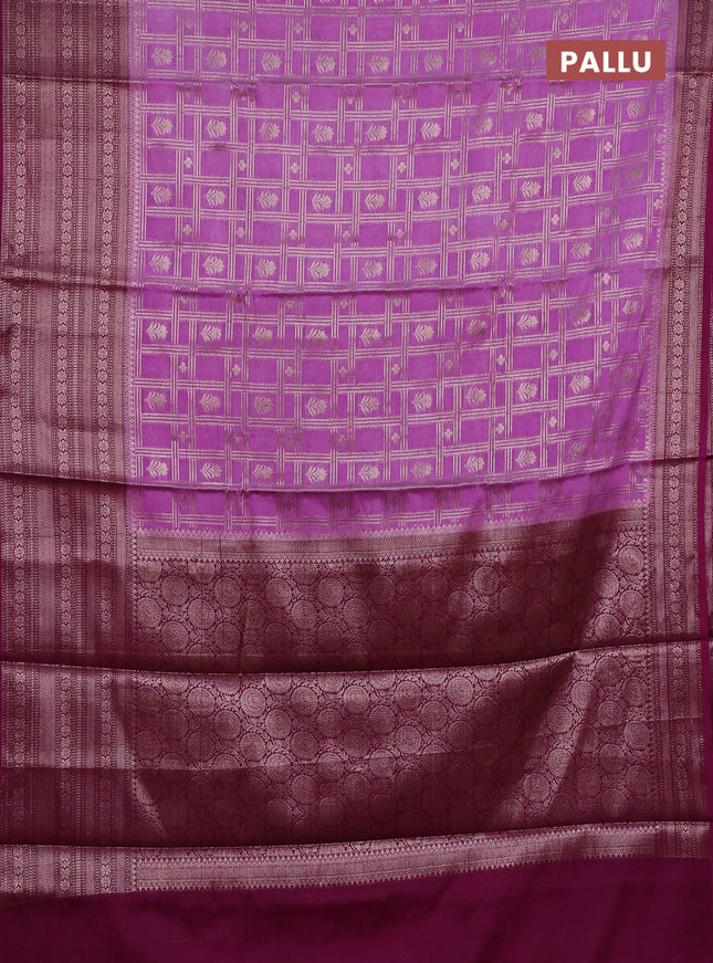 Banarasi warm silk saree lavender and purple with allover thread & zari checked pattern and long zari woven border