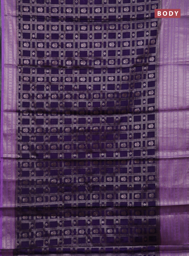 Banarasi warm silk saree deep violet and lavender with allover thread & zari checked pattern and long zari woven border