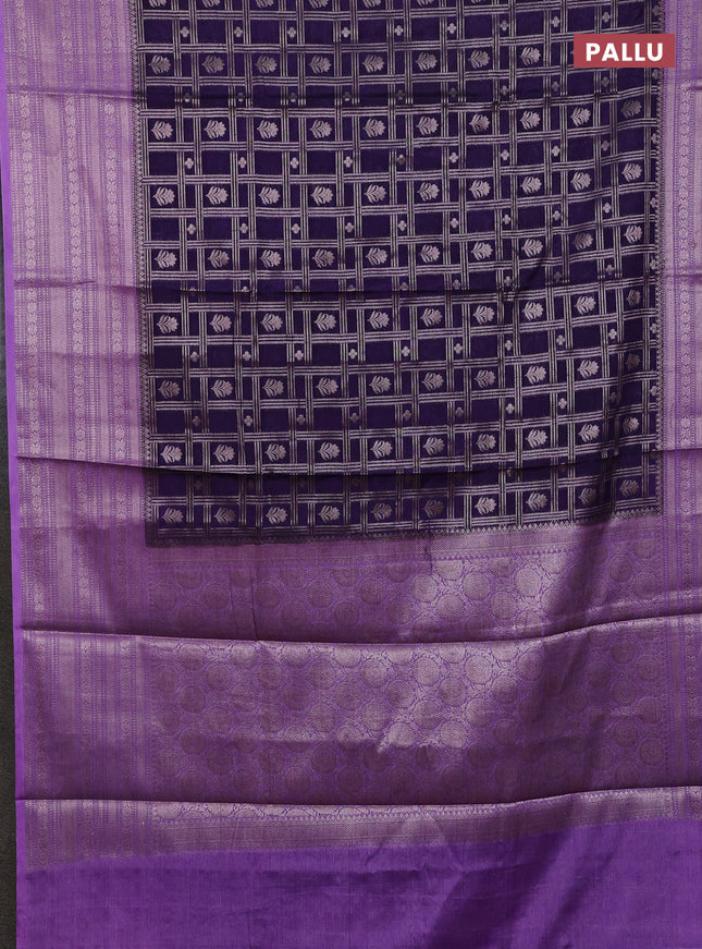 Banarasi warm silk saree deep violet and lavender with allover thread & zari checked pattern and long zari woven border