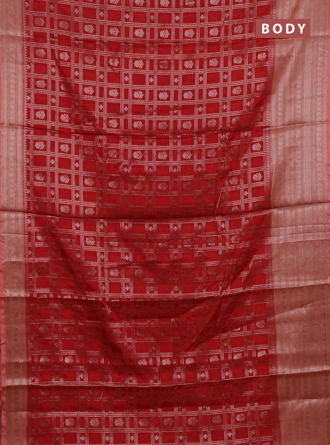 Banarasi warm silk saree orange and peach orange with allover thread & zari checked pattern and long zari woven border