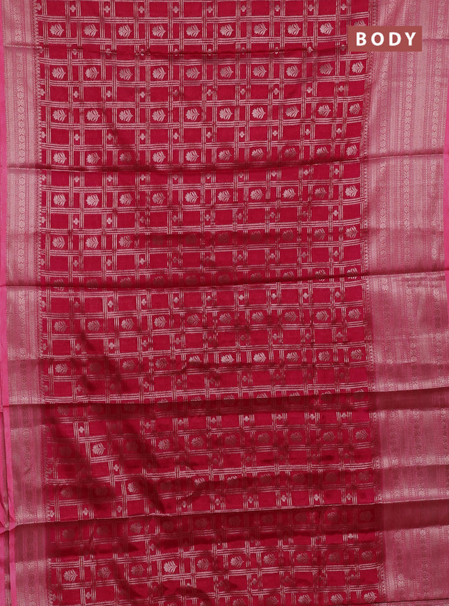 Banarasi warm silk saree dark pink and light pink with allover thread & zari checked pattern and long zari woven border