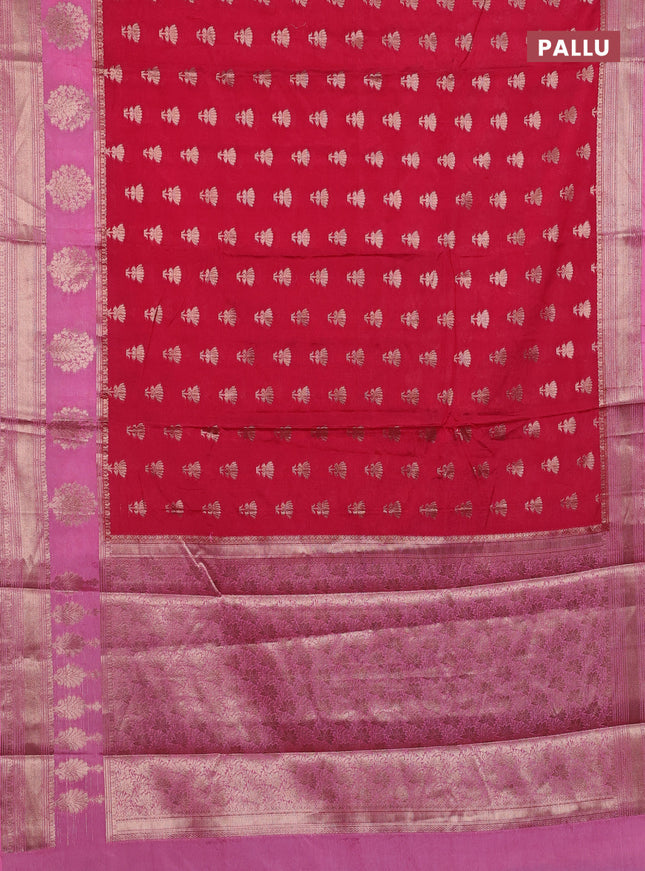 Banarasi warm silk saree red and light pink with allover thread & zari woven buttas and zari woven border