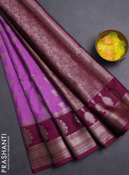 Banarasi warm silk saree mild lavender and wine shade with allover thread & zari woven buttas and zari woven border