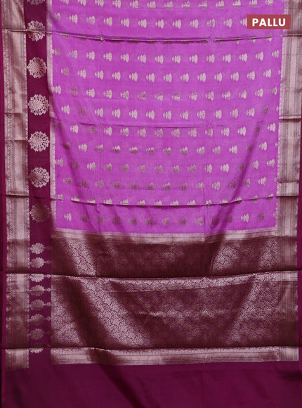 Banarasi warm silk saree mild lavender and wine shade with allover thread & zari woven buttas and zari woven border