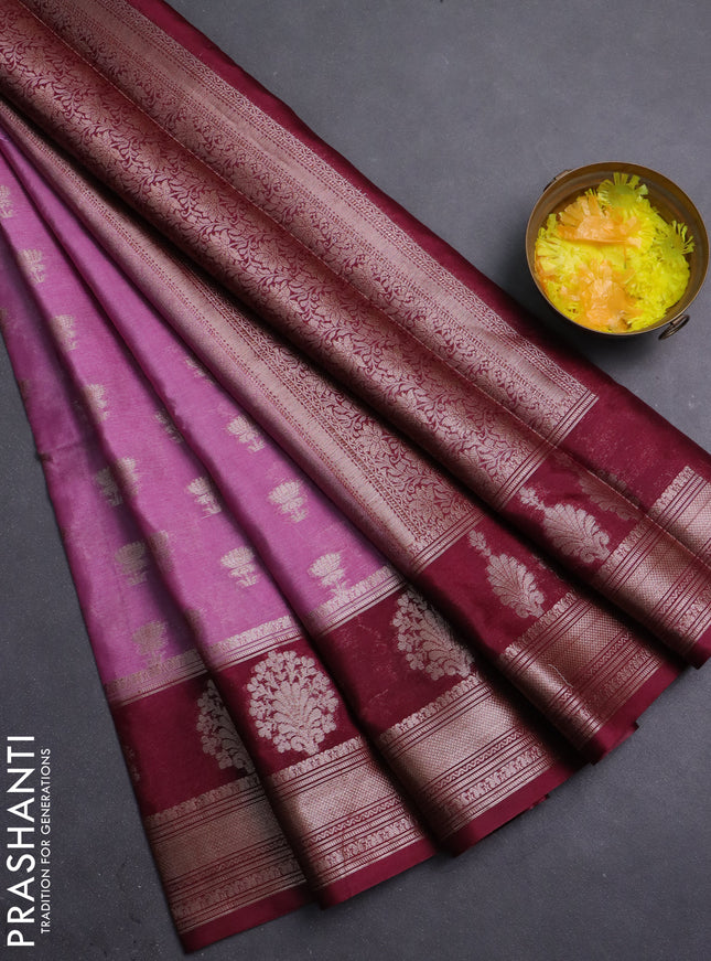 Banarasi warm silk saree mauve pink and wine shade with allover thread & zari woven buttas and zari woven border