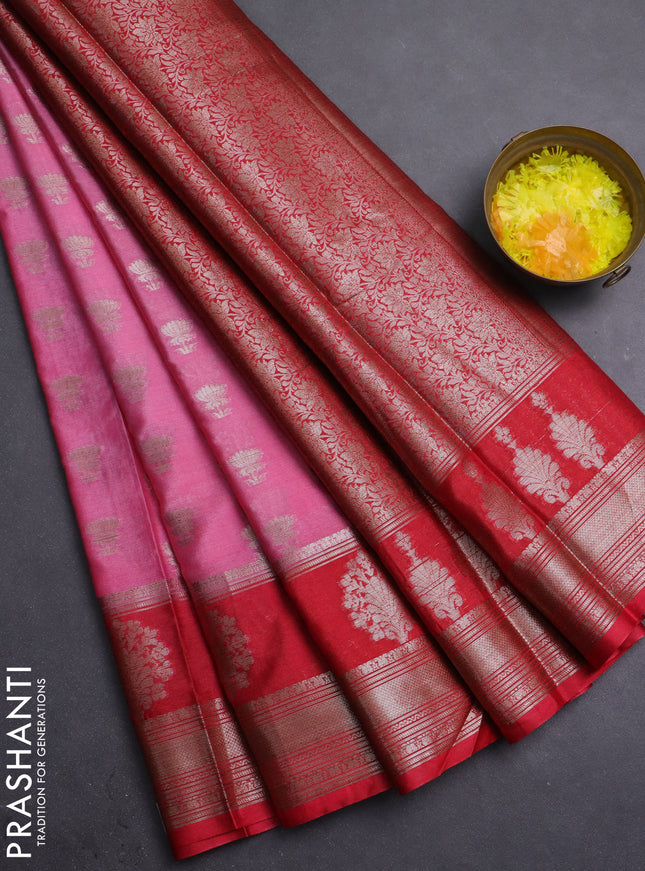 Banarasi warm silk saree light pink and red with allover thread & zari woven buttas and zari woven border