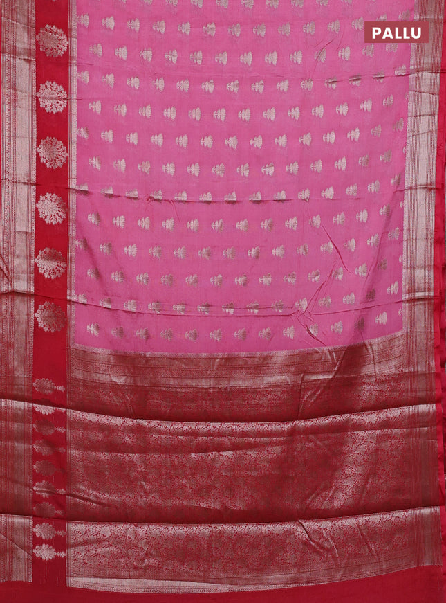Banarasi warm silk saree light pink and red with allover thread & zari woven buttas and zari woven border