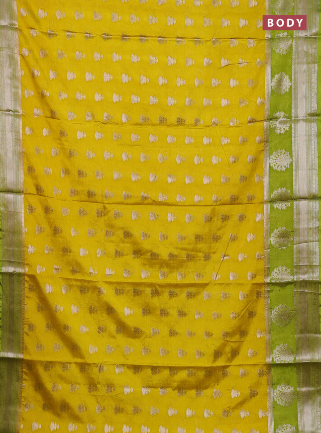 Banarasi warm silk saree yellow and light green with allover thread & zari woven buttas and zari woven border
